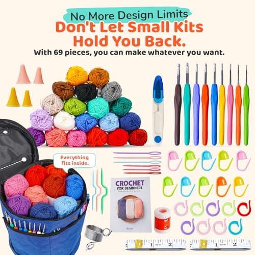 Crochet Kit for Beginners Adults & Kids | 69-Piece Complete Crochet Starter Kit 20 Yarn Colors 1120 Yards 9 Ergonomic Hooks | Learn to Crochet with Easy Step-by-Step Guide – Crocheting Supplies & Gift - Image 2