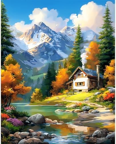 AIRDEA Landscape Paint by Numbers for Adults 16x20in Mountains and Rivers Painting by Number Kits for Beginner Frameless Easy Acrylic Oil Painting on Canvas with Paints and Brushes by AIRDEA