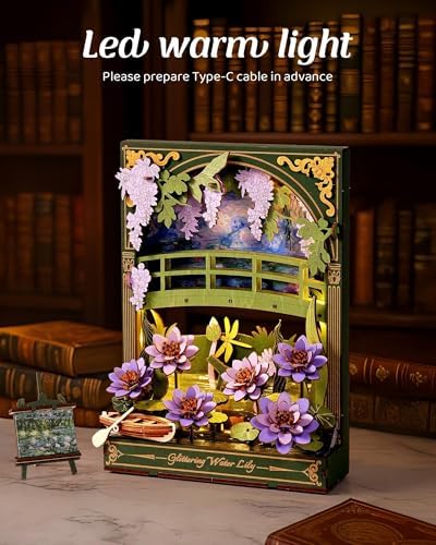 3D Wooden Puzzles for Adults Monet Water Lily DIY Model Building Kits with LED Light - Home Decor, Wall Art & Unique Creative Gifts for Art Lovers/Men/Women - Image 6