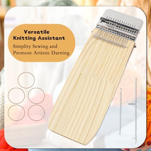 Wood Knitting Loom Kit - Mini Weaving Frame with Hook Rubber Bands for DIY Weaving, Mending Jeans, Repair Clothes, Making Scarves Tapestries（9.2 x 3 x 0.8 Inch） - Image 4