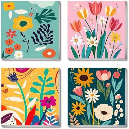 FQOVKYN 4 Pack Paint by Numbers Kit for Adults with Frame Flower Easy, Abstract Art Floral Framed Painting by Numbers on Canvas, DIY Acrylic Watercolor Oil Paint Kits for Home Decor 8 x 8 Inch by FQOVKYN