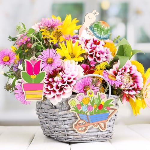 80PCS Wooden Spring Ornaments to Paint, 10 Styles DIY Blank Unfinished Wood Flower Cutouts Butterfly Ornament for Crafts Hanging Decorations, Cute Bee Flower Shape Home Decorations Gifts - Image 5