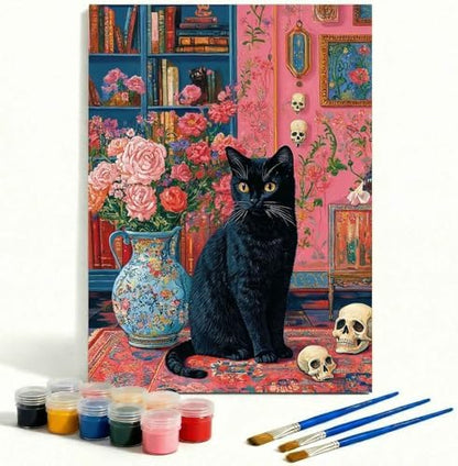 Amphol Paint by Numbers Kit for Adults - Mystic Black Cat Paint by Numbers Kit for Beginners, 16”x20” DIY Oil Painting Kit on Unframed Canvas for Home Wall Decor, Stress Relief with Acrylic Paint Set by Amphol