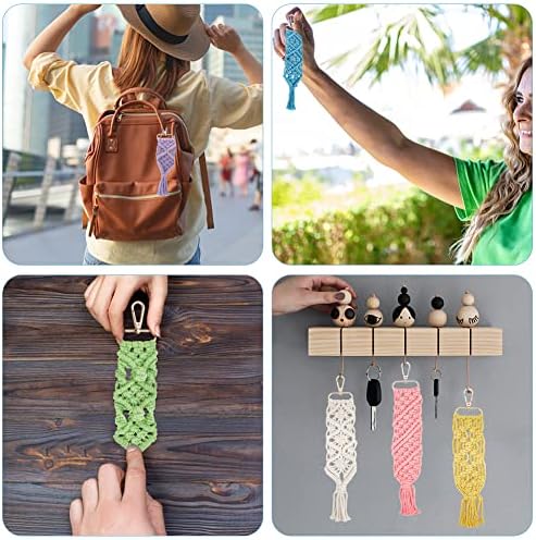 INFUNLY 6 Set Macrame Keychain Kit Mix Color DIY Mini Boho Keychains Kits Bag Charms Macrame Keychain Bracelet with Tassels for Car Key Purse Phone Instruction Included - Image 4