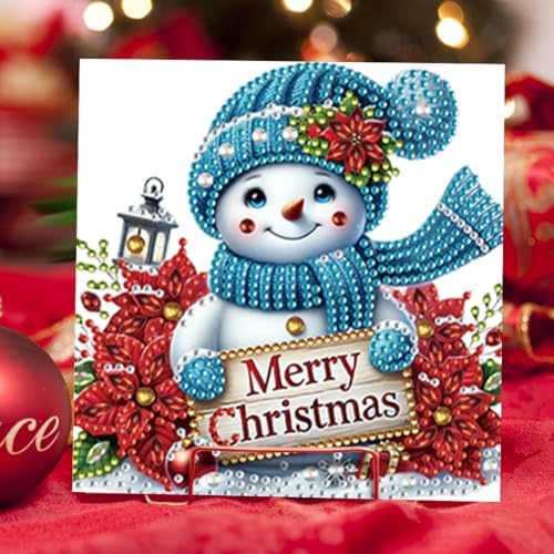 jinglinhh 6pcs Diamond Art Painting Christmas Snowman Poinsettia Greeting Cards with Envelopes, DIY Card Making Kits for Adults, Diamond Art Postcards Christmas Cards Craft Gifts - Image 5