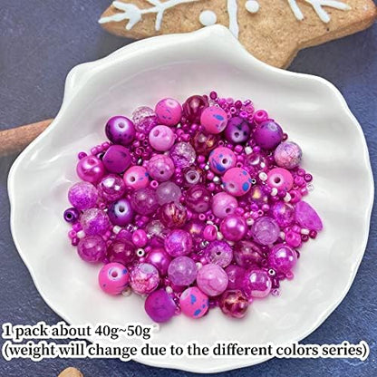 Assorted Glass Resin Beads Multi Size Colors Smooth Cracked Gravel Millet Spacer Beads for Bracelets Necklace Earring DIY Jewelry Making Craft(Rose Red Series) - Image 2