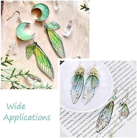 FASHEWELRY 56Pcs Resin Rainbow Butterfly Wings Charms Transparent Wings Earring Charms Feather Fairy Wings Pendants with Jewelry Findings for Crafts Jewelry Making - Image 3