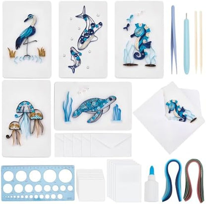 WEBEEDY 20 Sets Paper Quilling Kit for Adults Beginners 5 Styles Sea Animals Quilling Greeting Card Making Kit with Instruction DIY Turtles Dolphins Flamingos Jellyfish Seahorses Cards for Birthday by WEBEEDY