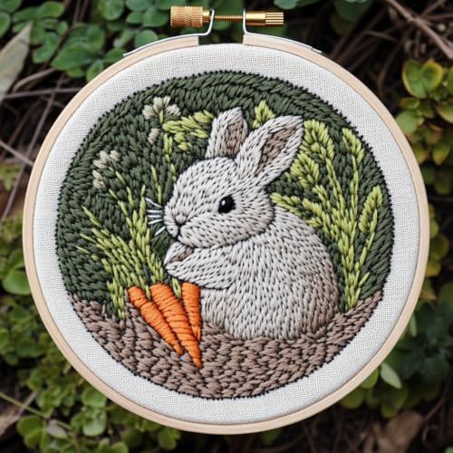 Punch Needle Kit for Beginners, Punch Stitching Kit for Adults, Needle Punch Kits for Adults with Rabbit and Carrot Design by Unknown