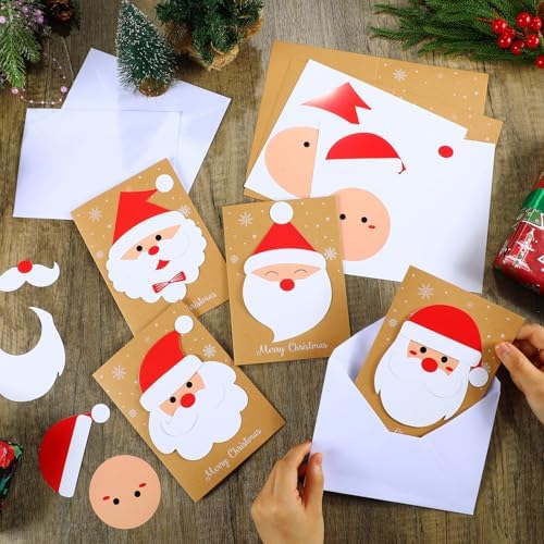 Dispowreath 24 Pcs DIY Christmas Card Making Kits with Envelopes DIY Christmas Craft Make Your Own Santa Claus Greeting Card Making Supplies for Holiday Xmas Party Decoration Favor - Image 4