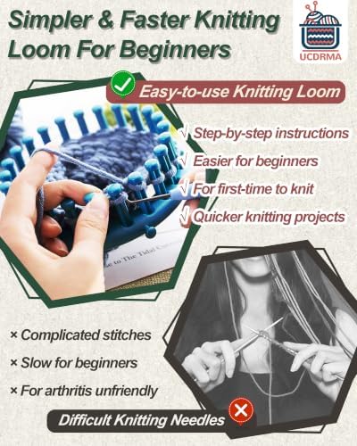 UCDRMA Premium Loom Knitting Kit 35PCS Beginners Long + Round Knitting Loom Kit with Yarn, Instructions & Pom Pom Maker, Quick Yarn Loom Set Scarf/Socks/Hat Loom Crochet Kit for Family - Image 5