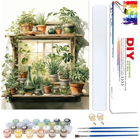 Yunruily Plant Paint by Number Adult-Bonsai Canvas Paint by Numbers for Adults,Green Plant Oil Painting by Numbers for Adults for Gifts and Home Wall Decor 16x20inch(with Gifts Box) by VintageStyleWallDecoration