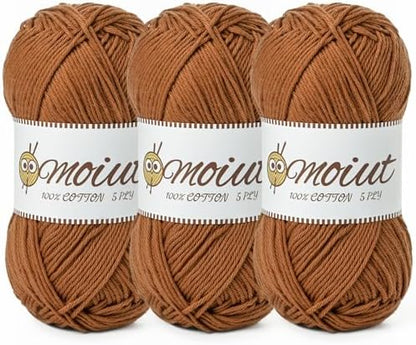 3 Pack Cotton Yarn for Crocheting, Baby Yarn for Crocheting Soft, 393yds / 5.29oz Fluffy Amigurumi Crochet Yarn, 5 Ply 100% Milk Cotton Yarn for Puzzle、Socks、Clothes(3 Brown) by OMoiut