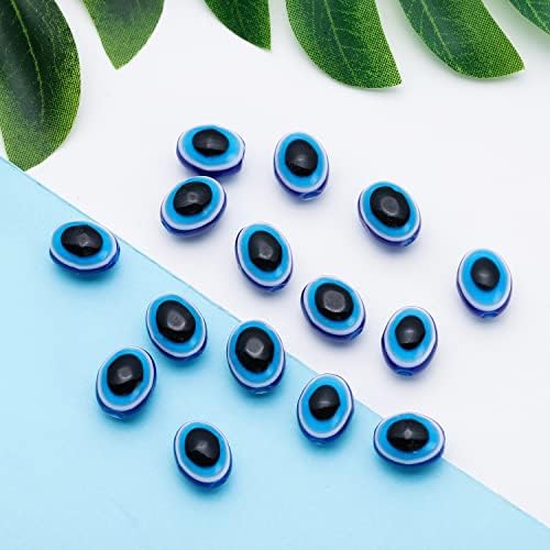 200pcs Oval Royal Blue Evil Eye Resin Lampwork Beads 10mm Charms Spacer Bead with Elastic Rope for Bracelets Necklace Jewelry Craft Making - Image 5