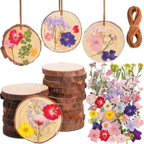 20 Set DIY Crafts Wooden Slices with Pressed Flower Fall, Delicate by Unknown