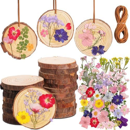 20 Set DIY Crafts Wooden Slices with Pressed Flower Fall, Delicate by Unknown
