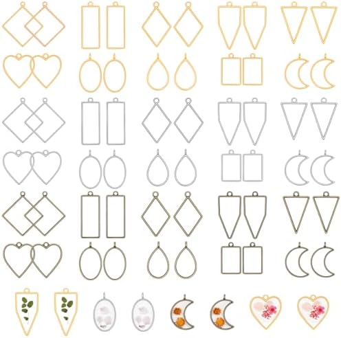 Gartful 60PCS Open Bezels for Resin Jewelry Making, Earring Making Kit, Geometric Frame Charms for Pendants, Earrings, Necklaces, DIY Crafts, 10 Styles by Gartful