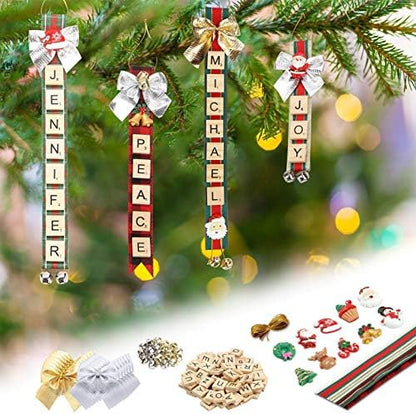 Christmas Ornaments Tree Decorations Personalized Crafts for Girls Adults Kids Kit DIY Ribbon Letter Tiles Bells Rustic Stockings Name Tags Hanging Xmas Decor for Gifts Wreath Room Holiday by Leyzan