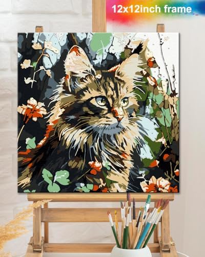 TOCARE Framed Paint by Numbers Kit for Adults Beginners, 12x12inch Cat Paint by Number with Frame,Easy Dragon Li Cat Paint by Numbers Framed Canvas(Without Easel) - Image 6