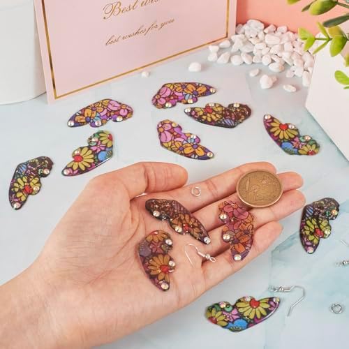 FASHEWELRY 12Pcs Flower Butterfly Wing Earring Charms Transparent Insects Wing Charms Fairy Wings Pendants with Jump Rings Earring Hooks for Crafts Jewelry Making - Image 7