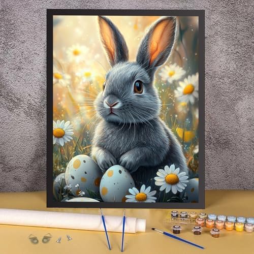 RICUVED Easter Paint by Numbers for Adults, Rabbit Paint by Numbers Kit for Adults Beginners, Eggs DIY Acrylic Oil Painting on Canvas Easy for Gift Home Wall Decor 16x20 Inch - Image 3