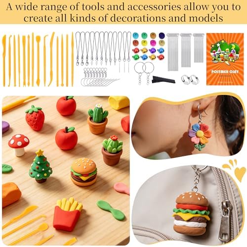 148 Pcs Polymer Clays 62 Bright Colors Oven Bake Clay Non-Sticky Modeling Clay DIY Starter Kit with Sculpting Tool and Accessories for Beginner Artists Jewelry Making Craft Gifts - Image 3