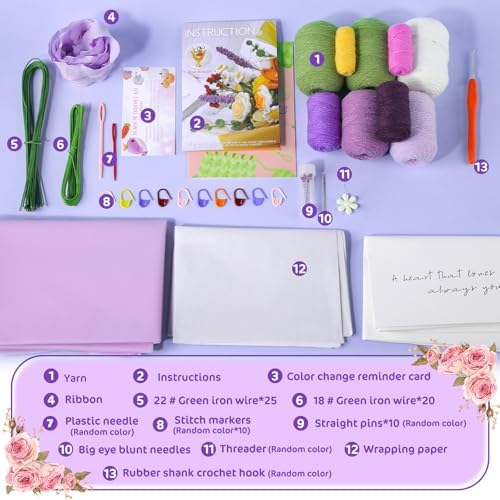 Iuuidu Crochet Kit for Beginners, Flower Bouquet Crochet Kit Rose Purple - Image 2