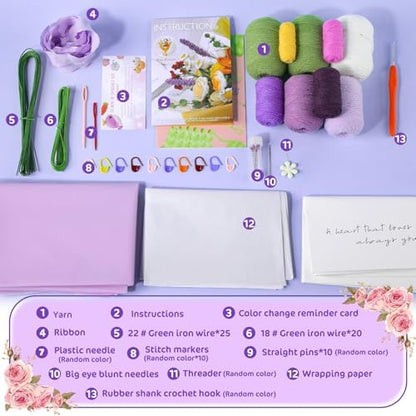 Iuuidu Crochet Kit for Beginners, Flower Bouquet Crochet Kit Rose Purple - Image 2