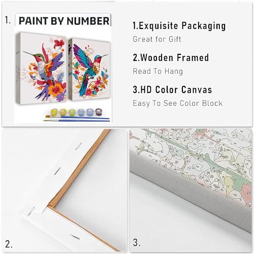 Paint by Numbers Kit for Adults - 2 Pack Hummingbird Paint-by-Number Kits - Acrylic Easy Paint by Numbers Framed - Canvas Arts and Crafts 8x12 Inch - Image 2