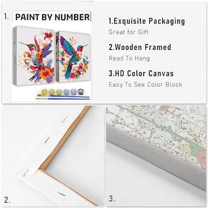 Paint by Numbers Kit for Adults - 2 Pack Hummingbird Paint-by-Number Kits - Acrylic Easy Paint by Numbers Framed - Canvas Arts and Crafts 8x12 Inch - Image 2