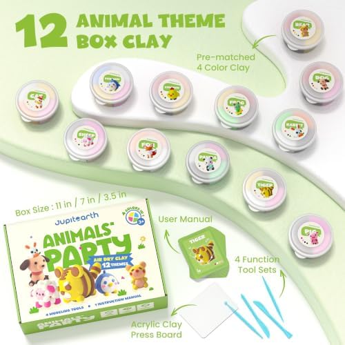 JUPITEARTH Air Dry Clay for Kids,12 Animals Theme Party Modeling Clay Set - Image 2