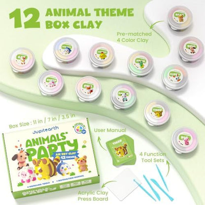 JUPITEARTH Air Dry Clay for Kids,12 Animals Theme Party Modeling Clay Set - Image 2