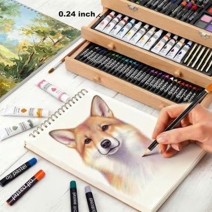 175-Pack Deluxe Wooden Art Set Drawing Painting Kit with 2 Drawing Pads, Acrylic Paints, Colored Pencils, Crayons, Paint Brush, Art Kit in Wooden Case, Gift for Artist, Adults, Teens and Kids - Image 3