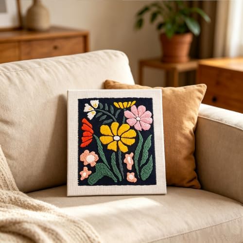 Silentsea Punch Needle Kit for Beginner Adults – Flower Embroidery Frame Kit with Pre-Printed Design, All-in-One DIY Craft for Home Decor - Image 6