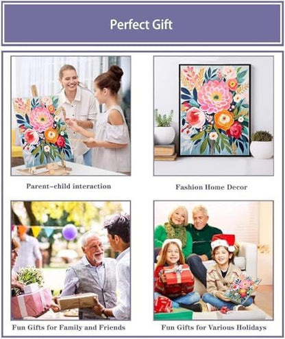 Flowers Paint by Numbers for Adults with Framed Canvas,Paint by Numbers Kits with Wooden Easel Drawing Paintwork,DIY Acrylic Oil Painting Kits with Brushes Gift Box for Home Wall Decor(12x16 Inch) - Image 7