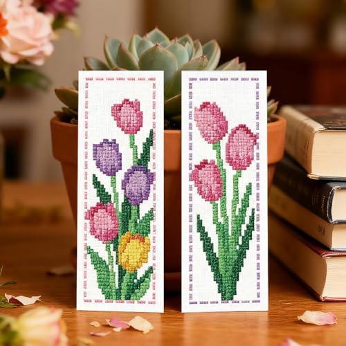 ORIGACH 6 Set Tulip Cross Stitch Bookmark Kit for Beginner - Image 6
