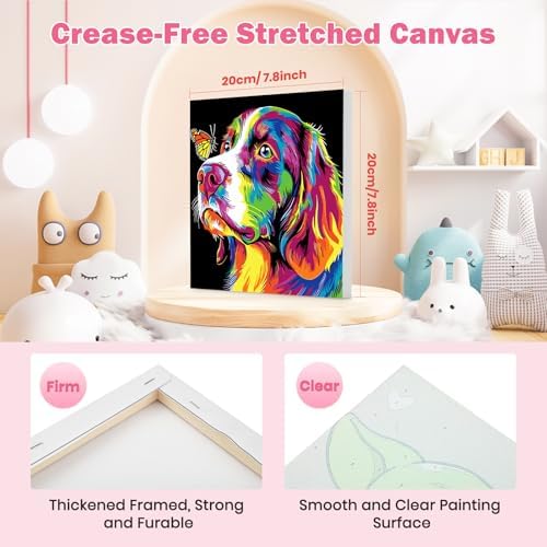 Bowetile 4 Pack Framed Paint by Numbers for Adults Beginners, Colorful Animals Paint by Numbers for Kids Ages 8-12 on Canvas, DIY Oil Acrylic Number Painting Art Crafts for Home Wall Decor, 8x8in - Image 3