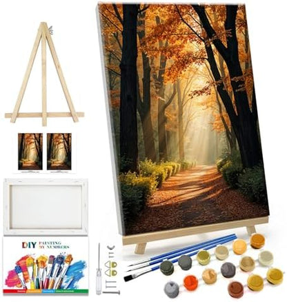 JOOZ Paint by Numbers Kit for Adults with Frame Forest Paint by Number with Easel Autumn Landscape Adult Paint by Number Kits Framed Canvas Tree Oil Painting Kits for Gift Home Wall Decor 8x12 Inch by Jooz