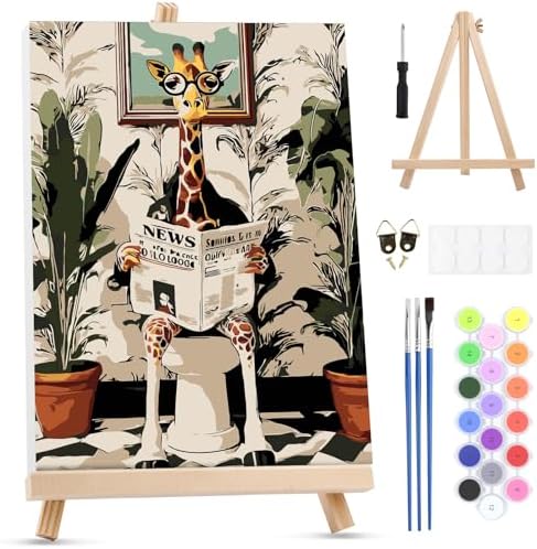 MXJSUA Toilet Giraffe Framed Paint by Numbers for Adults Beginners, Easy Adults' Paint-by-Number Kits on Canvas with Easel, Acrylic Number Painting Crafts Gifts for Home Decor, 8x12 inch by MXJSUA-DiamondPaintingkits