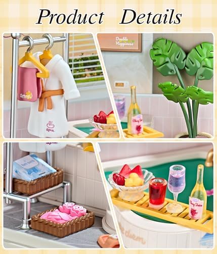 Japanese Hot Spring Bathroom Super Miniature House Kit - DIY Plastic 3D Model Building Set for Teens, Build Your Own Spa Bathroom with Dustproof Case, Creative Craft Gift for Girls Women - Image 3