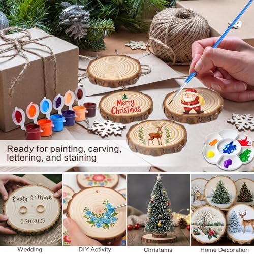 Collabell Christmas Ornament Craft Kit - 20Pcs Natural Round Wood Slices with Painting Supplies for Family, Make Your Own Wood Xmas Tree Decorations, DIY Homemade Wooden Ornaments & Holiday Decor - Image 5