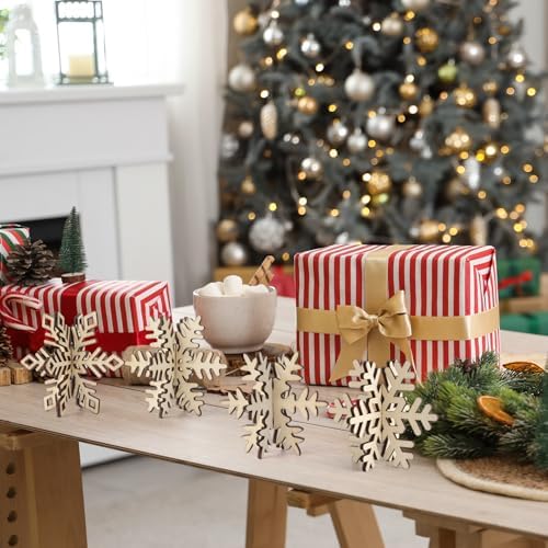 COCHIE DIY 3D Snowflake Wood Crafts to Paint, Paintable Unfinished Wooden Slices for Craft, Winter Snowflakes Cutouts Ornaments for Painting Decorations (24 PCS) - Image 4