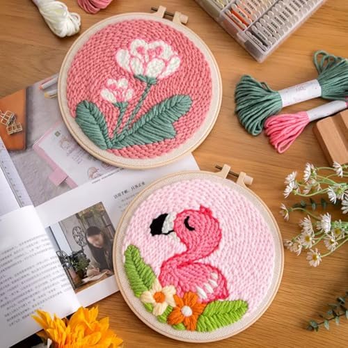 Woohome Punch Needle Kit Included Plastic Hoops, Punch Needle Cloth, Color Yarn and Punch Needle Tools for Adults, Beginners (Whales, Flowers, Bird) - Image 2