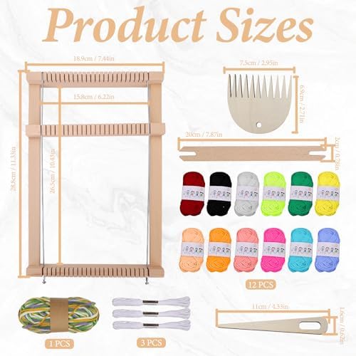 ASTIMESA 11.4'' x 7.4''/29 x 19 CM Wooden Weaving Loom Kit, Multi-Craft Weaving Loom for Adults Frame with 12 Colorful Yarns & Tools DIY Beginners Knitting Blanket Tapestry - Image 2