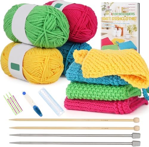 Aeelike Knitting Kit for Beginner Adult, Easy Dishcloth Knit Set, Color A by Aeelikescrochetworld