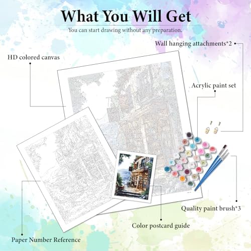 Dawnsphere Bookshop Paint by Numbers Kit for Adults Without Frame 16x20 in - Image 4