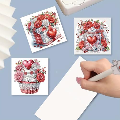 6 Pcs Diamond Painting Greeting Cards Kit Rose Flower Candle Heart with Envelopes, 5D DIY Special Shaped Rhinestone Art Card Making Kits for Adults, Holiday Blessing Postcards, Creative Craft Gifts - Image 3
