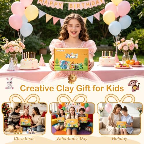Air Dry Clay Kit, 16 Animals Modeling Magic Clay Air Dry Clay for Kids, Soft & Non-Sticky Molding Clay Kits with Tools Instruction for Home Art Party Favors Gifts - Image 2
