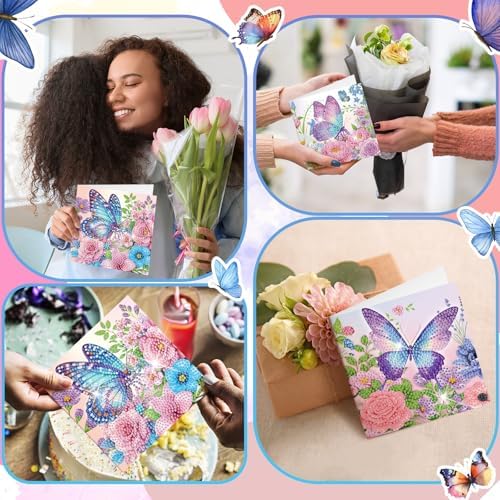 Saillong 12 Pack Butterfly Diamond Painting Greeting Card Kits Summer Diamond Art Cards with Envelopes Purple Butterfly Flowers 5D Rhinestones Painting Kits for Adults DIY Crafts Family Friend Gifts - Image 5