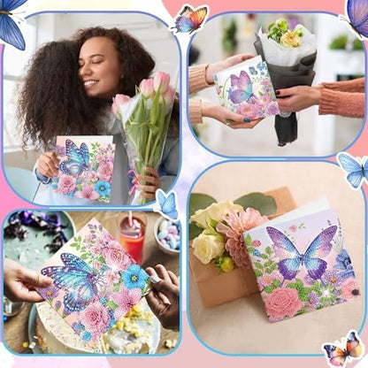 Saillong 12 Pack Butterfly Diamond Painting Greeting Card Kits Summer Diamond Art Cards with Envelopes Purple Butterfly Flowers 5D Rhinestones Painting Kits for Adults DIY Crafts Family Friend Gifts - Image 5
